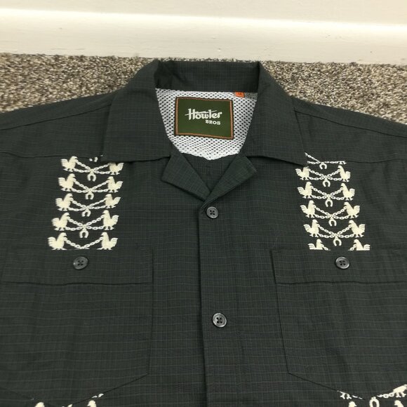 Howler Bros Shirt Guayabera Mariachi Rooster SS Button Up Black Mens Medium - Picture 2 of 11